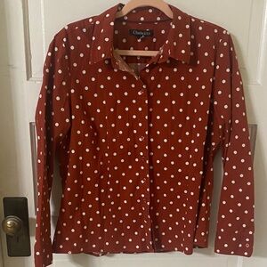 Chadwicks Red and White Polka Dot Button Down Shirt